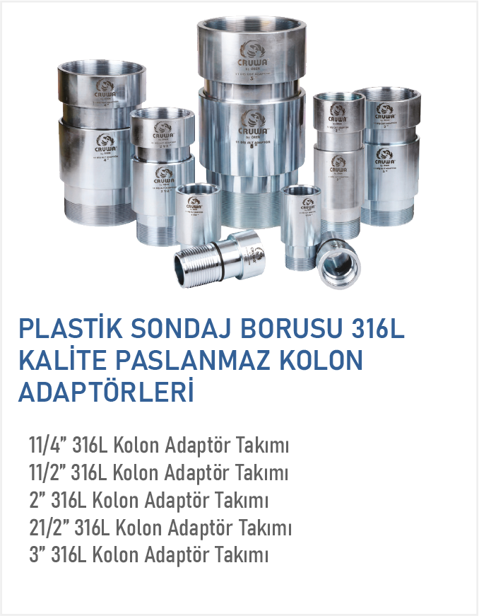 Plastik Sondaj Borusu 316L Kalite Paslanmaz Kolon Adaptörleri