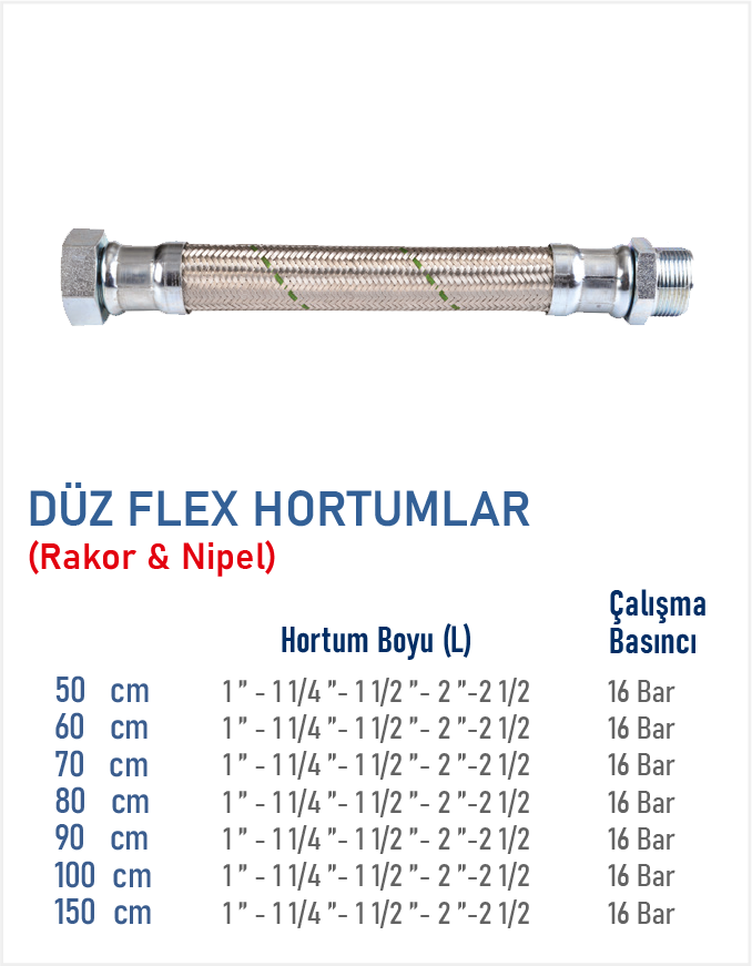 Düz Flex Hortumlar (Rakor & Nipel)